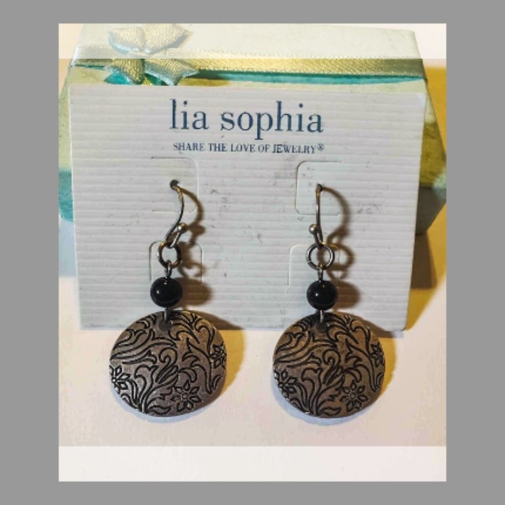 LIA SOPHIA Black and Silver Beaded Drop Earrings - New with Tag